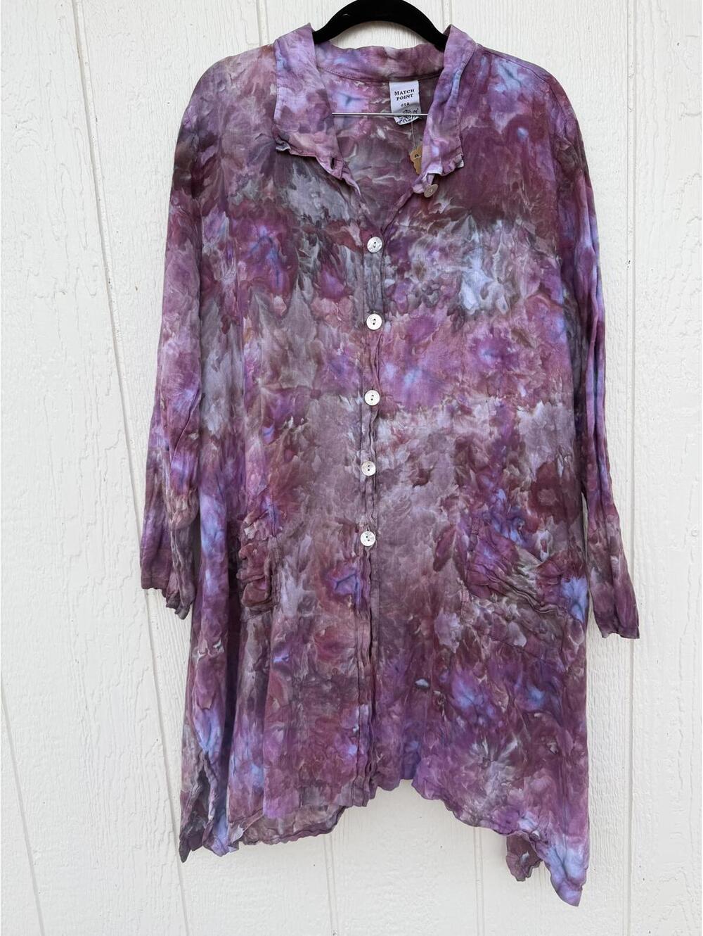 Match Point USA Purple 100% Linen Tie-Dye Button-Up Shirt